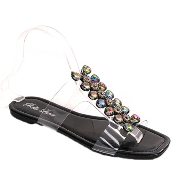 Spring 2021 Rhinestone Lucite Strap Black Sandal - Picture 2 of 4